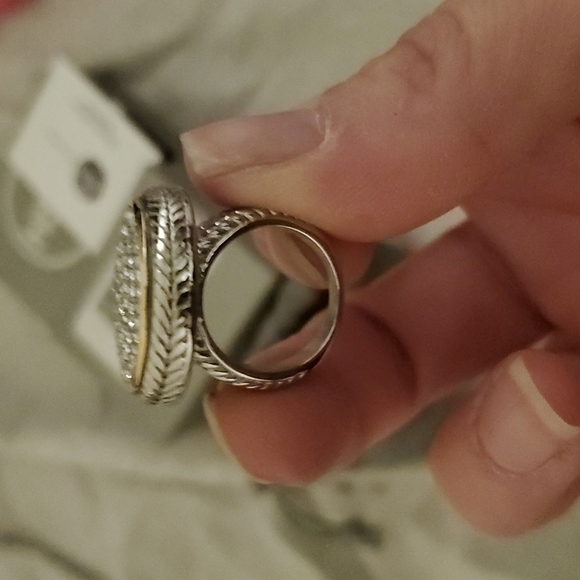 New Emma Skye Stainless Steel Pav Crystal Textured Two-tone Ring. - Picture 14 of 15